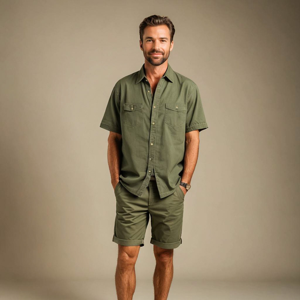 Stylish Man in Olive Green Summer Outfit