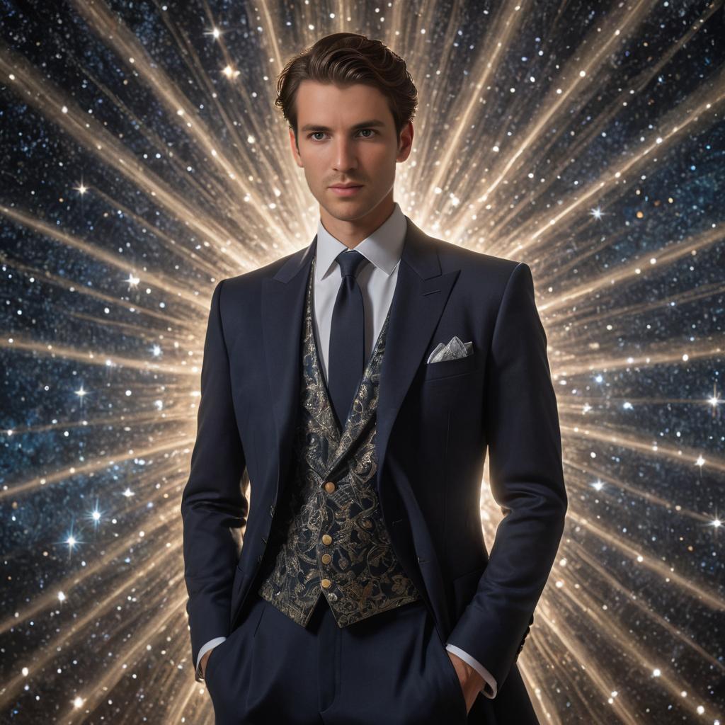 Elegant Man in Suit Against Starry Background