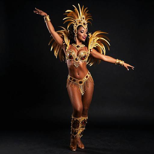 Elegant Woman in Golden Carnival Samba Costume