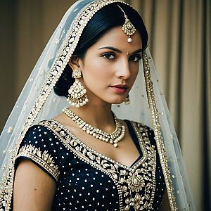 Elegant Indian Bride in Navy Blue Lehenga