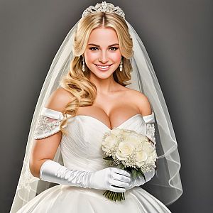 Elegant Bride with Bouquet of White Roses