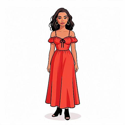 Bohemian Woman in Red Dress with Hoop Earrings Illustration