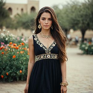 Young Woman in Elegant Arabian Dress Outdoors