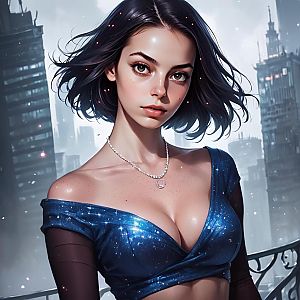 Young Woman in Futuristic Skyline