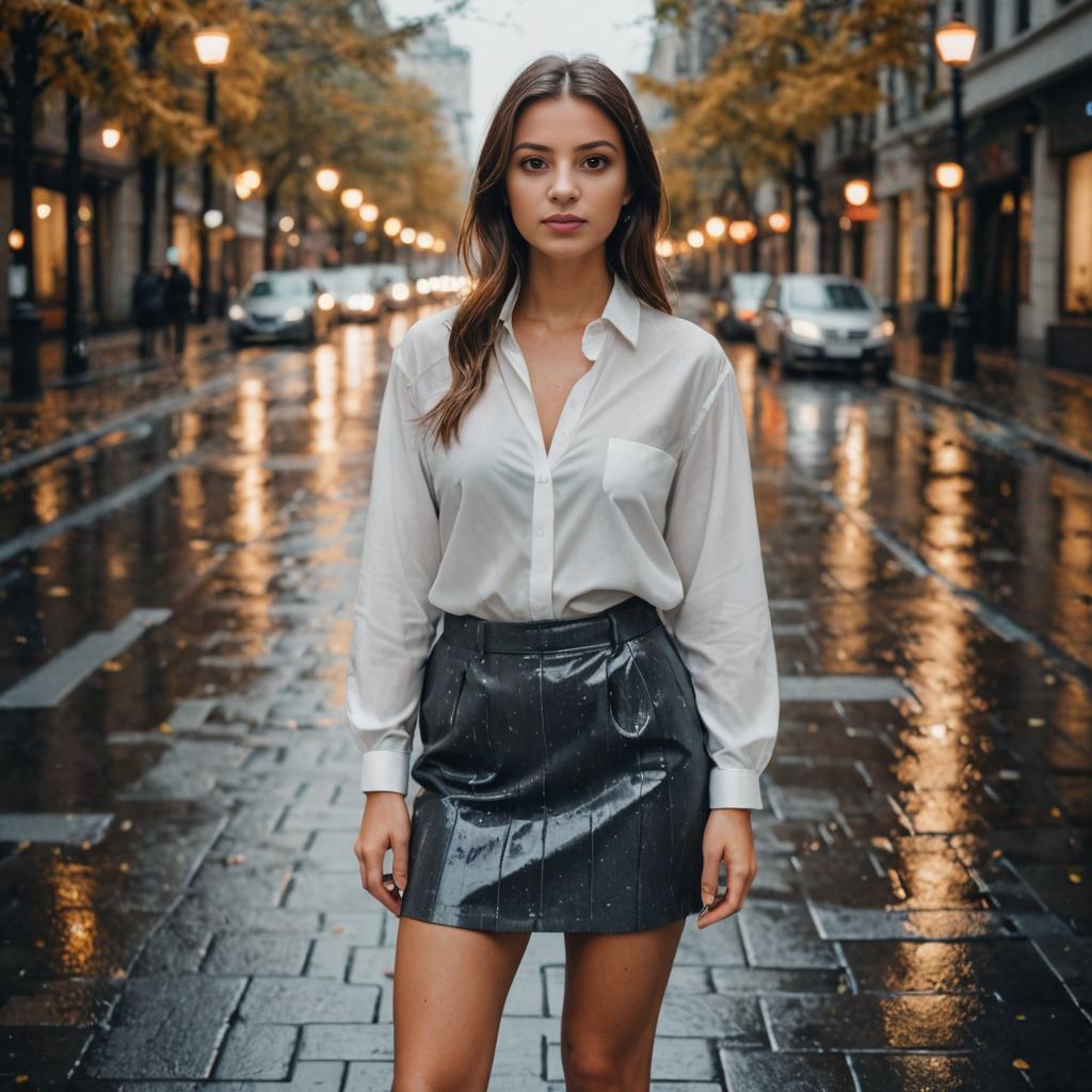 Confident Woman in Stylish Outfit on City Street