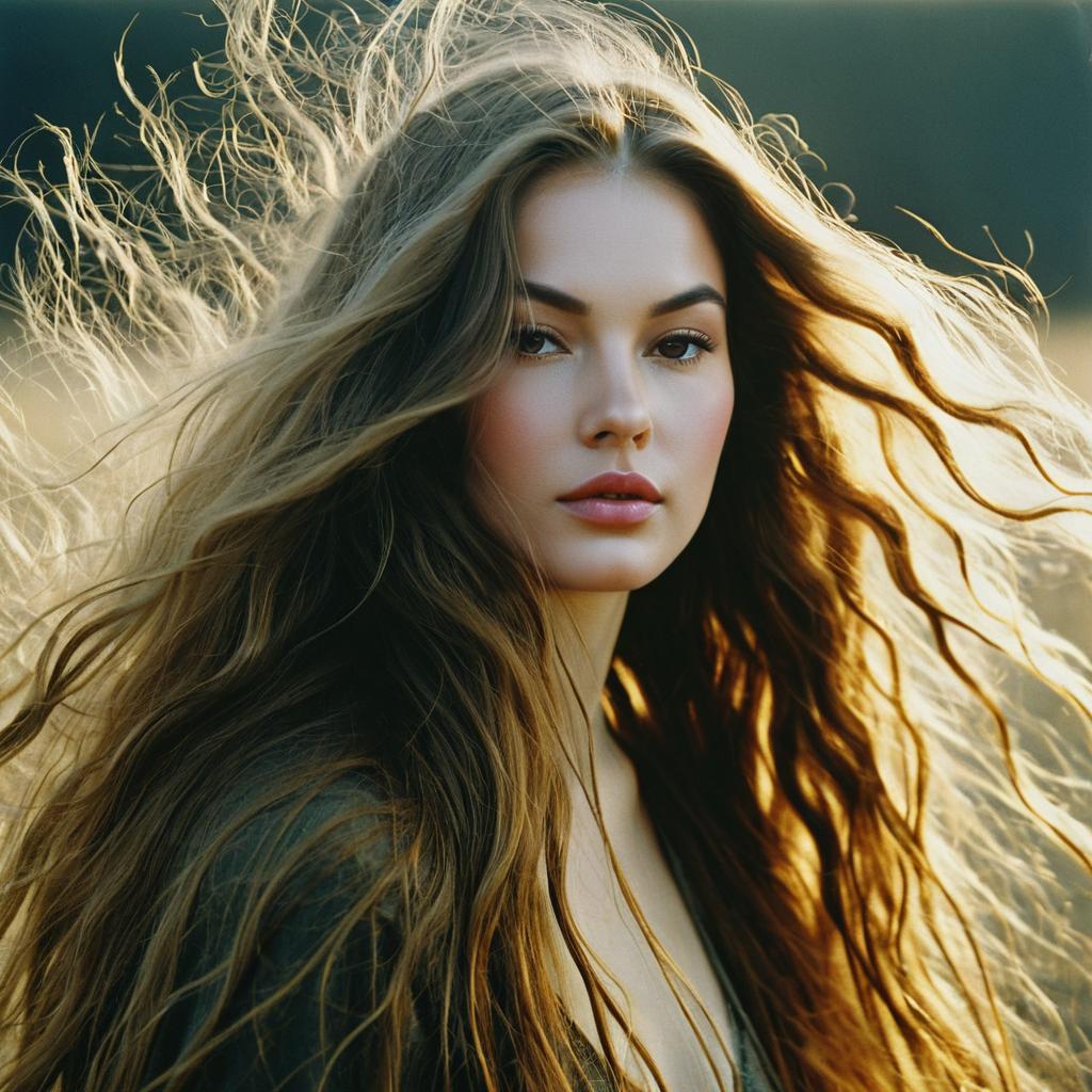 Portrait of Woman with Flowing Hair in Natural Light