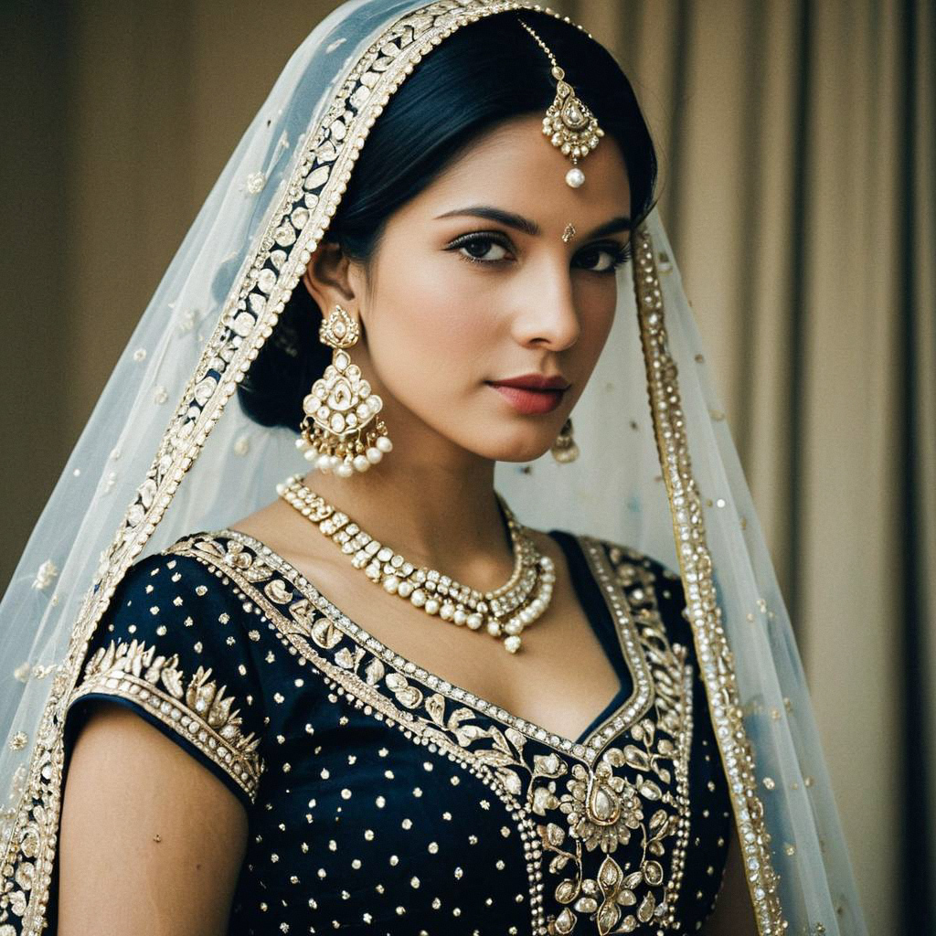 Elegant Indian Bride in Navy Blue Lehenga Elegant Indian Bride in Navy Blue Lehenga