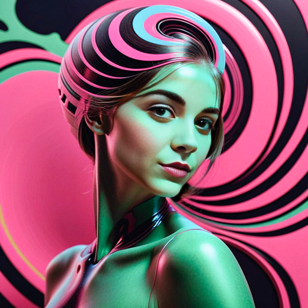 Futuristic Woman with Unique Hairstyle and Vibrant Background