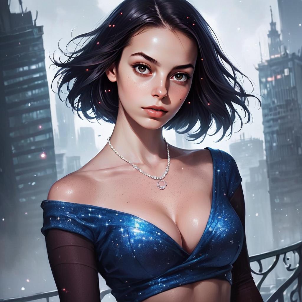 Young Woman in Futuristic Skyline Young Woman in Futuristic Skyline