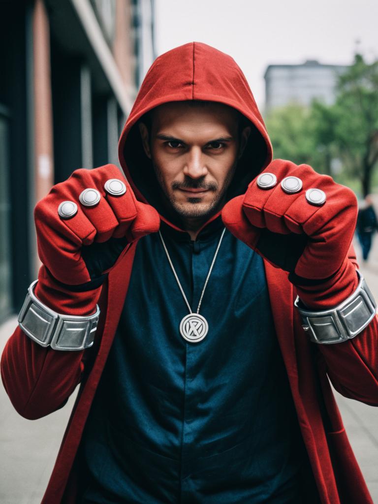 Man in Knuckles Cosplay Costume Photorealistic Cinematic Portrait