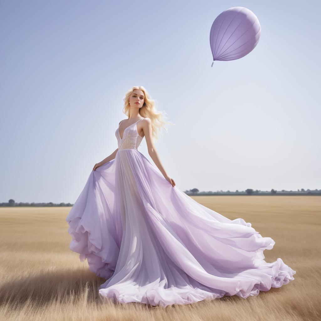 Woman in Lavender Gown Twirling in Field