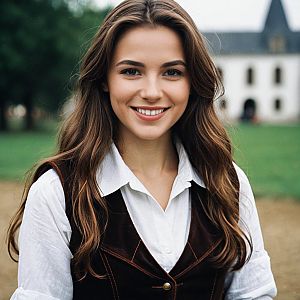 Smiling Woman in Renaissance Costume Outdoors