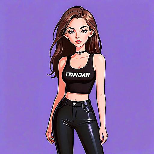 Woman with Pretty Face and Edgy Streetwear Black Crop Top Digital Illustration