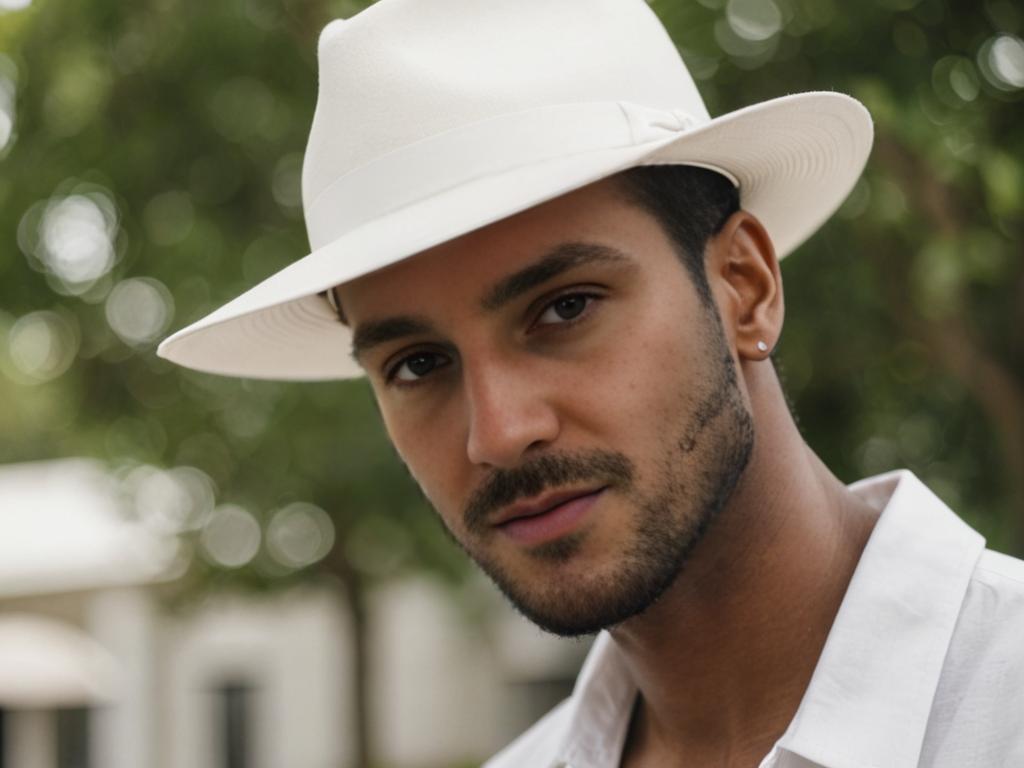 Fashionable man in stylish white hat