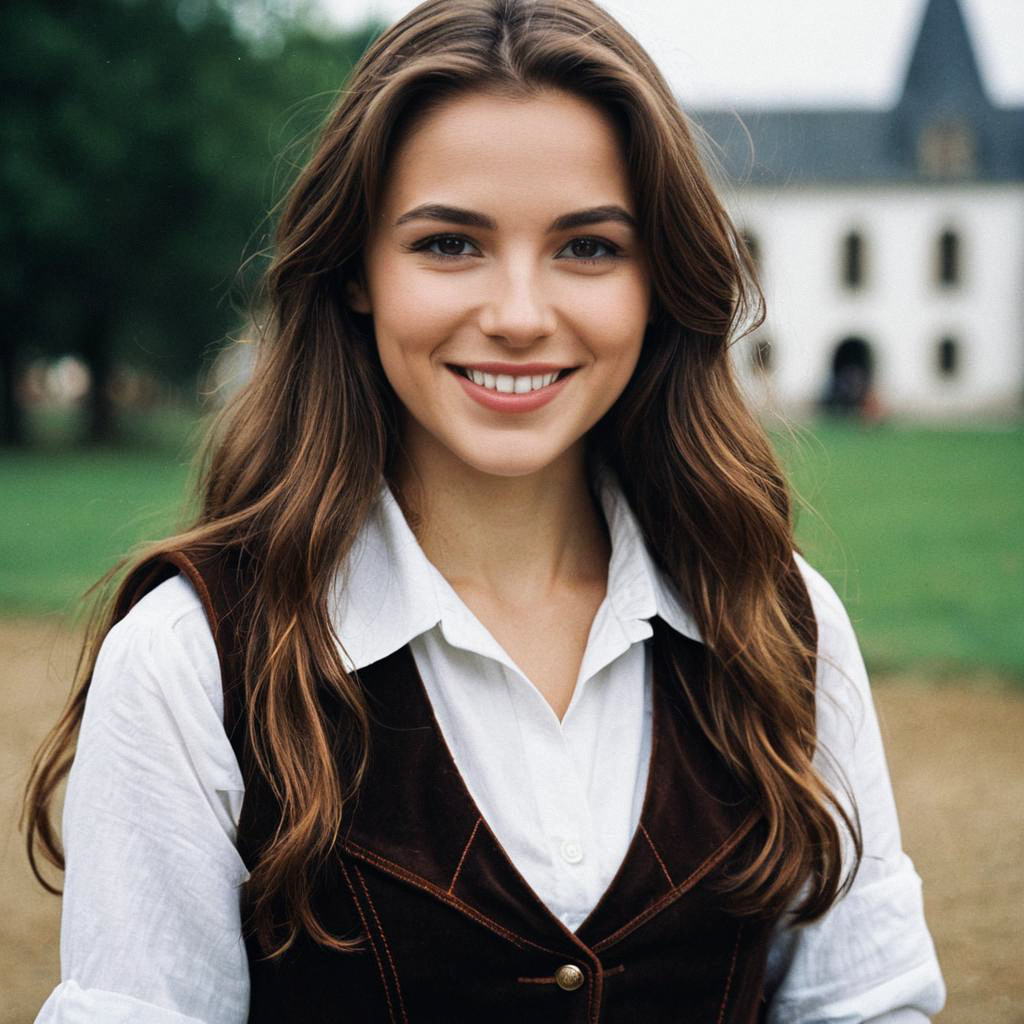 Smiling Woman in Renaissance Costume Outdoors