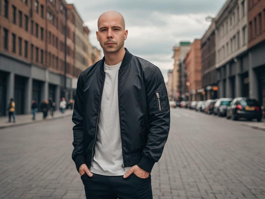 Confident Bald Man in Urban Style