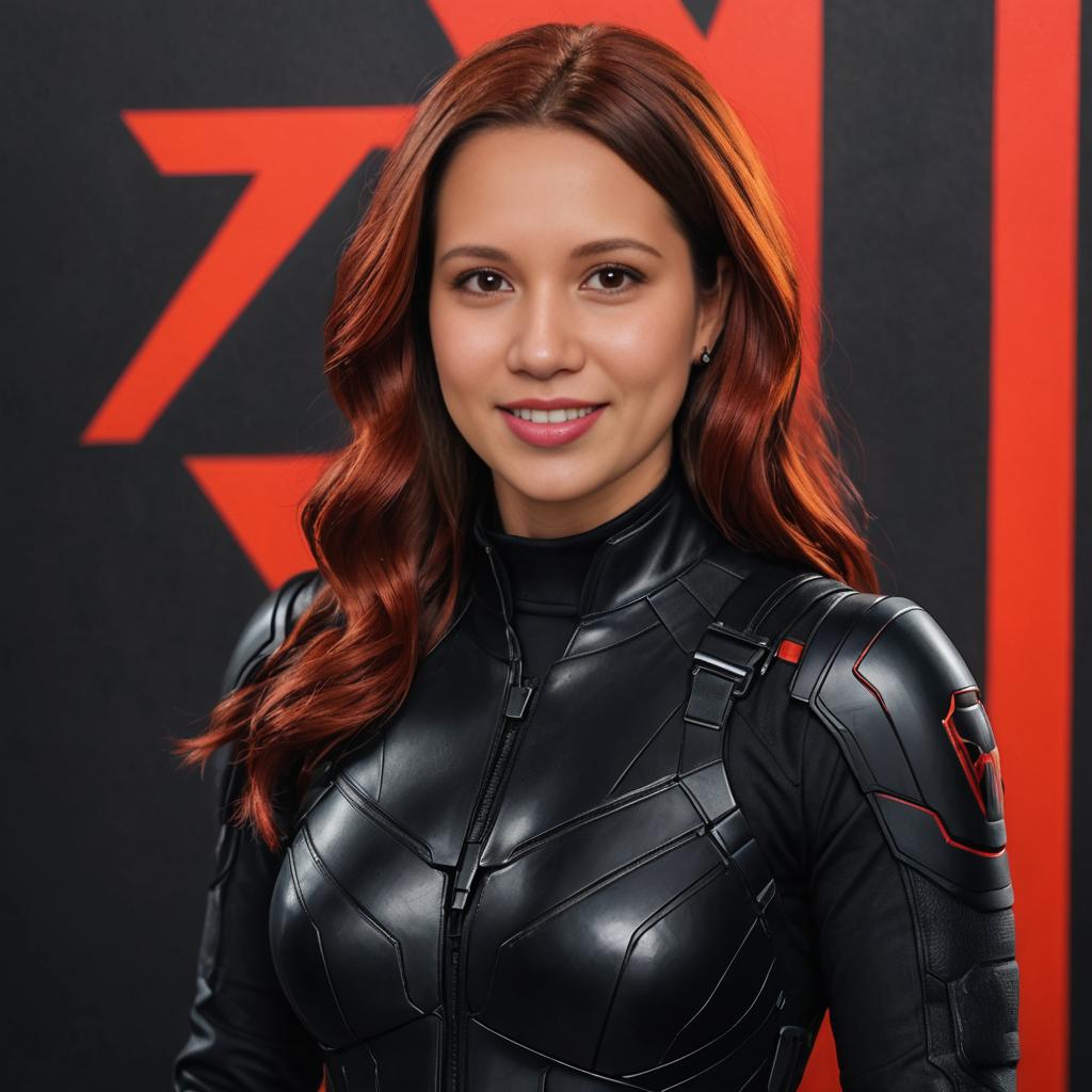 Confident Woman Dressed as Black Widow