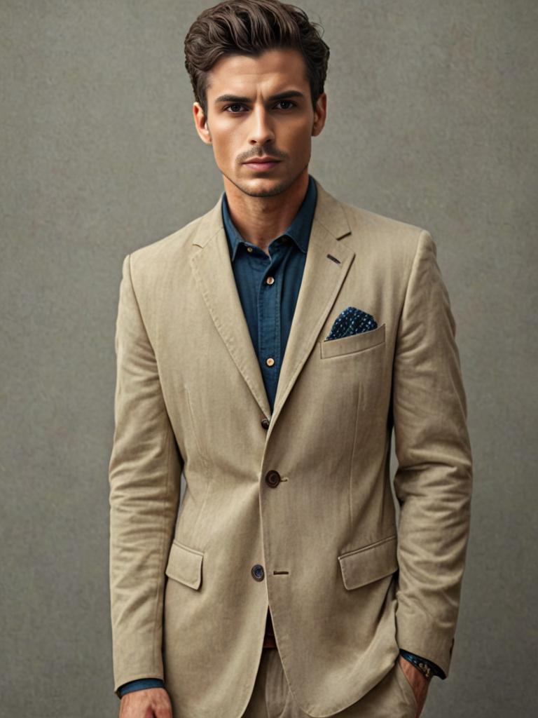 Man in Beige Blazer with Blue Shirt