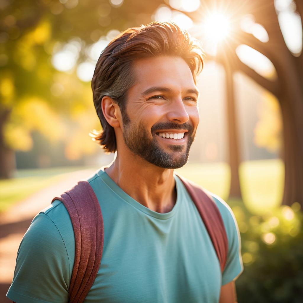 Cheerful Man in Sunlit Park