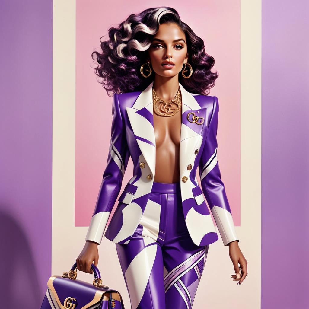 Confident Woman in Purple Patterned Suit Confident Woman in Purple Patterned Suit
