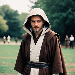 Man in Medieval Hooded Robe Outdoors