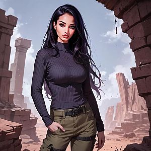 Confident Woman in Desert Ruins