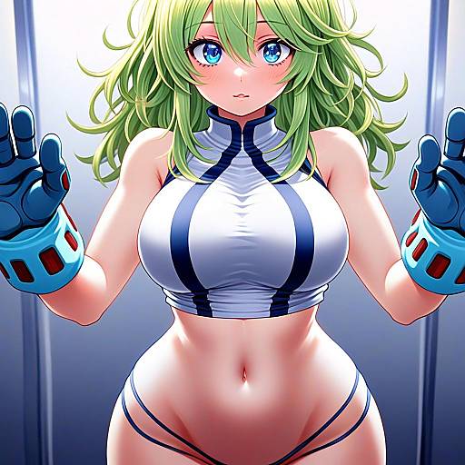 Anime Illustration of Green-Haired Woman in Futuristic Athletic Outfit