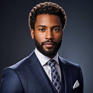 Confident Man in Navy Suit