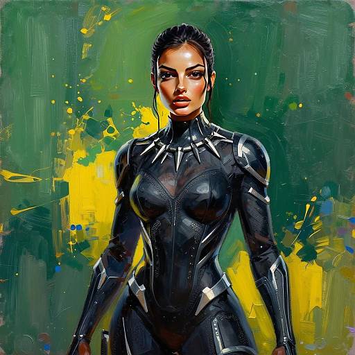 Futuristic Woman in Black Armored Suit Digital Art