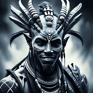 Tribal Portrait with Face Paint and Headgear
