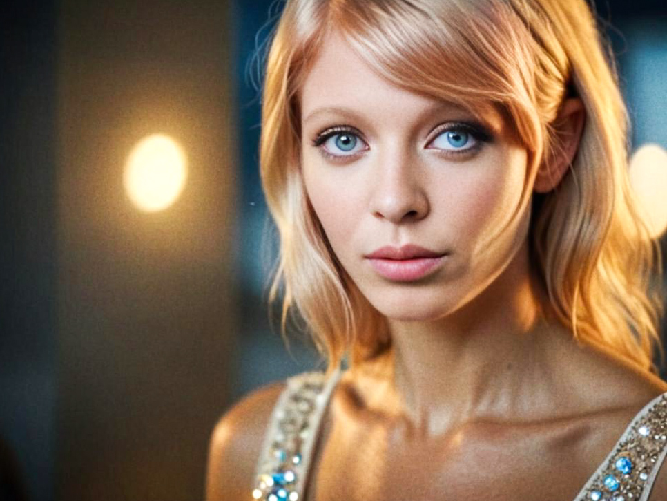 Elegant Woman with Blue Eyes and Blonde Hair