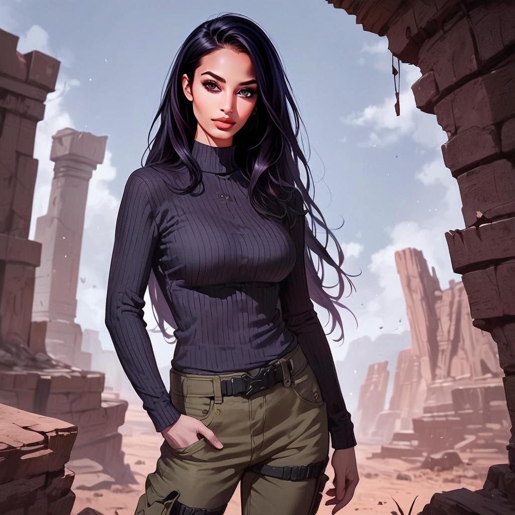 Confident Woman in Desert Ruins