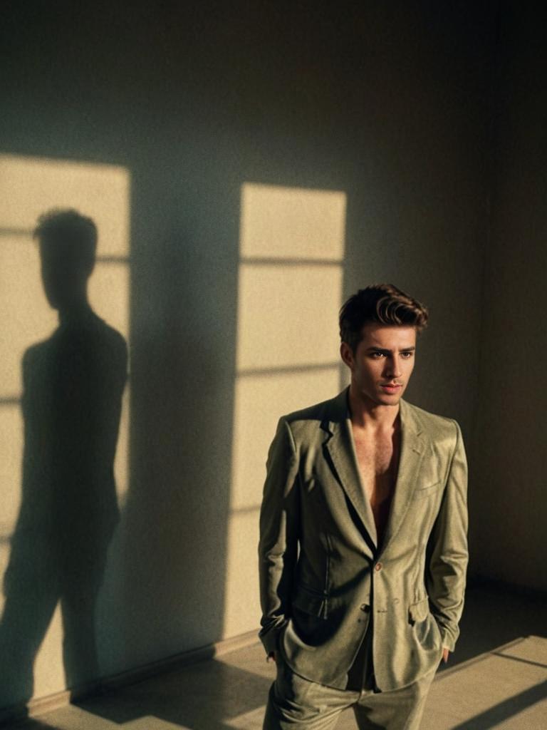 Stylish Man in Tailored Suit with Shadow