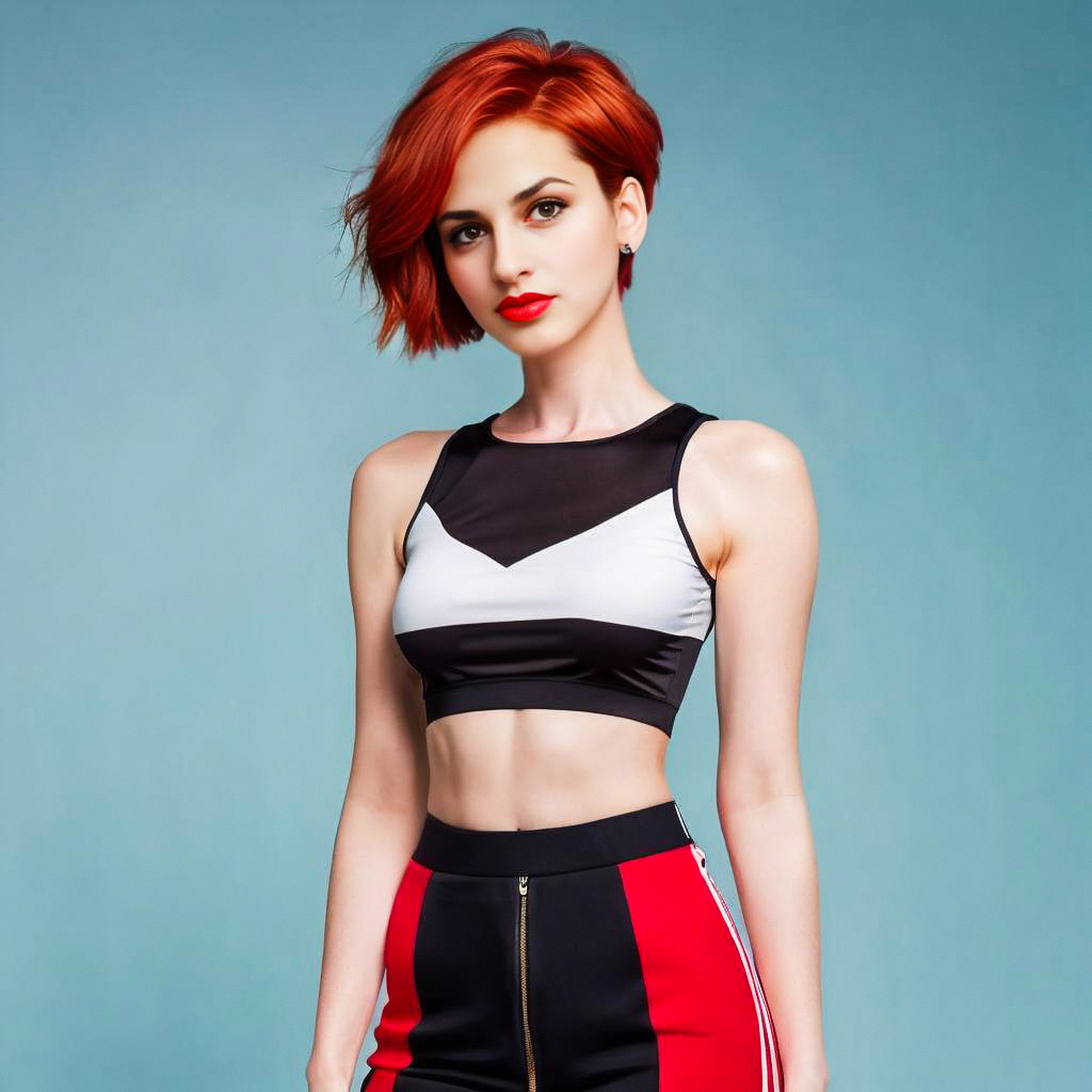 Confident Young Woman with Red Hair in Sporty-Chic Outfit Confident Young Woman with Red Hair in Sporty-Chic Outfit
