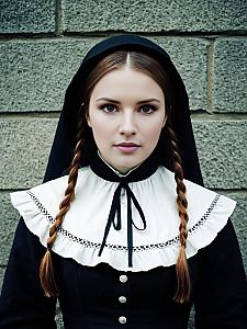 Portrait of Woman in Traditional Colonial-Style Costume with Braided Hair