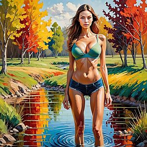 Woman in Autumn Stream