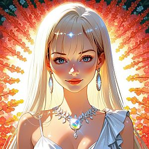 Anime-style illustration of a young woman with blonde hair and blue eyes