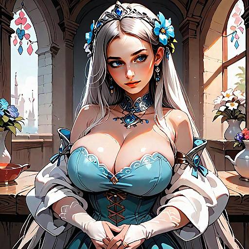 Fantasy Medieval Woman in Blue Corset Digital Artwork