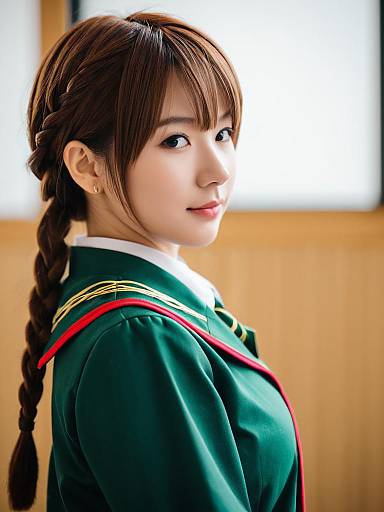 AI-chan Tawawa Style Portrait of a Woman in Green School Uniform