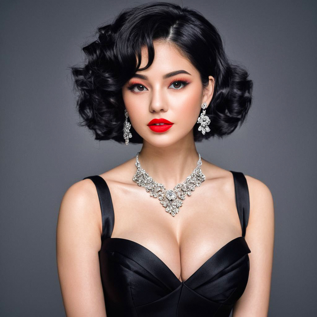 Glamorous Woman in Black Satin Dress Glamorous Woman in Black Satin Dress