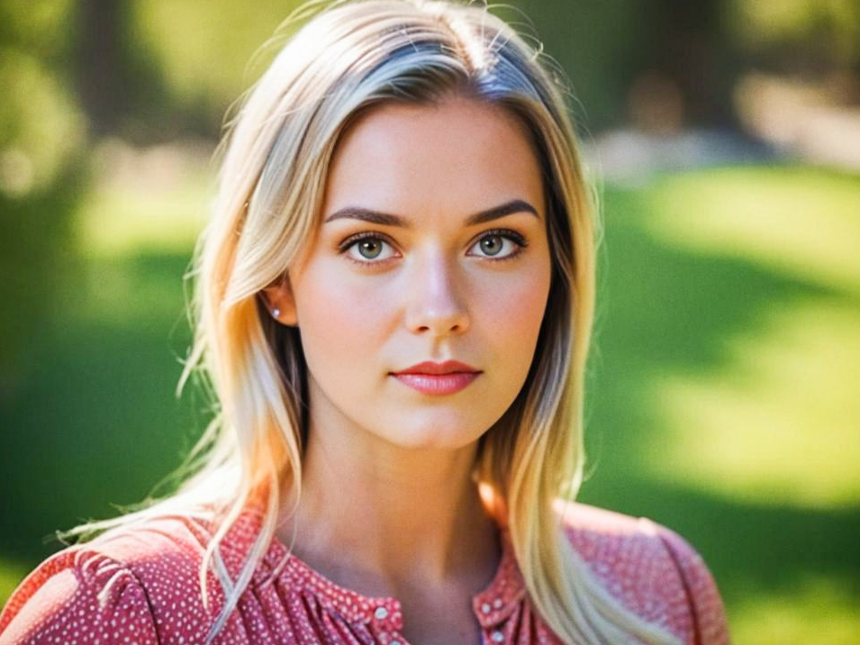 Young Woman with Blonde Hair and Green Eyes in Nature