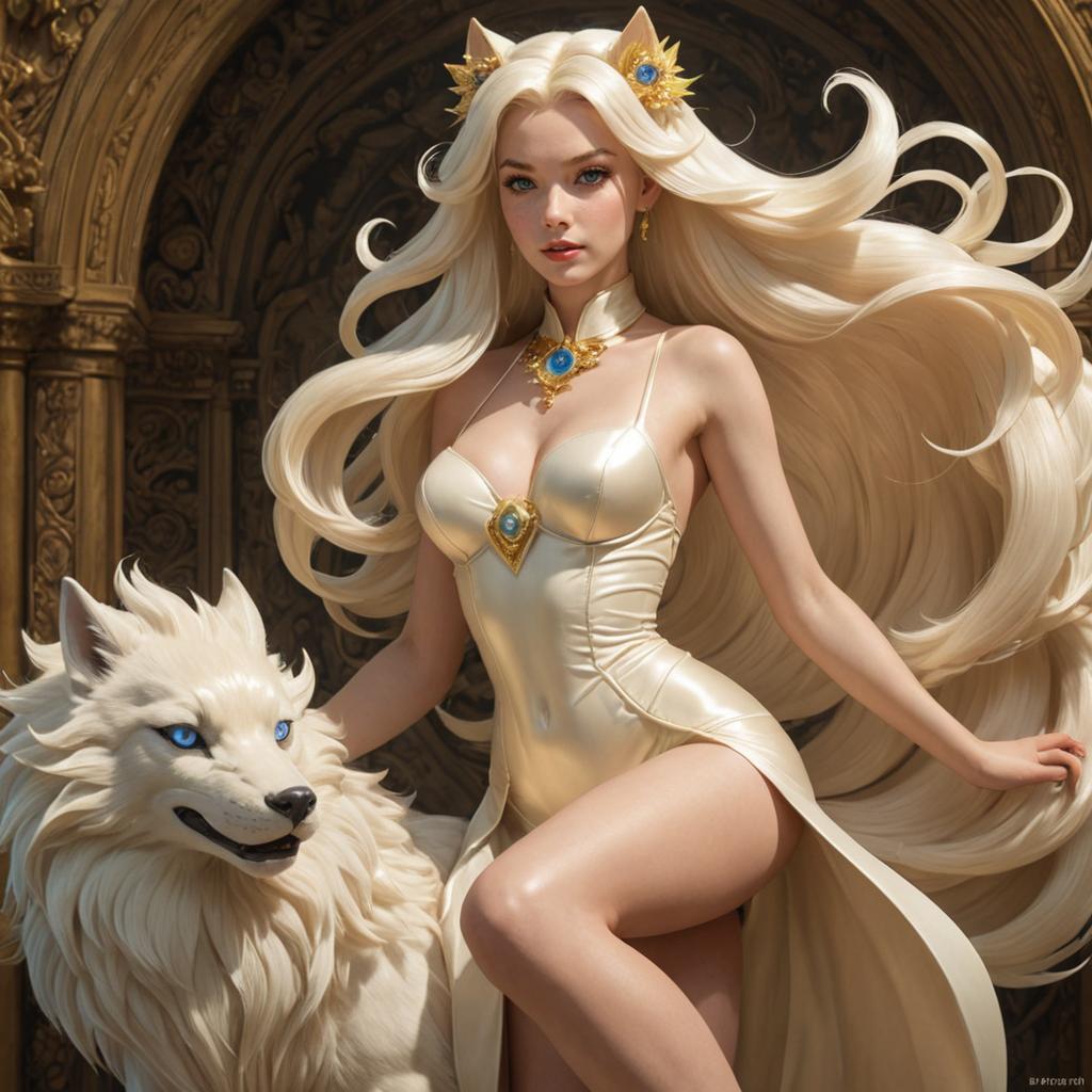 Fantasy Woman with Ninetales-like Creature