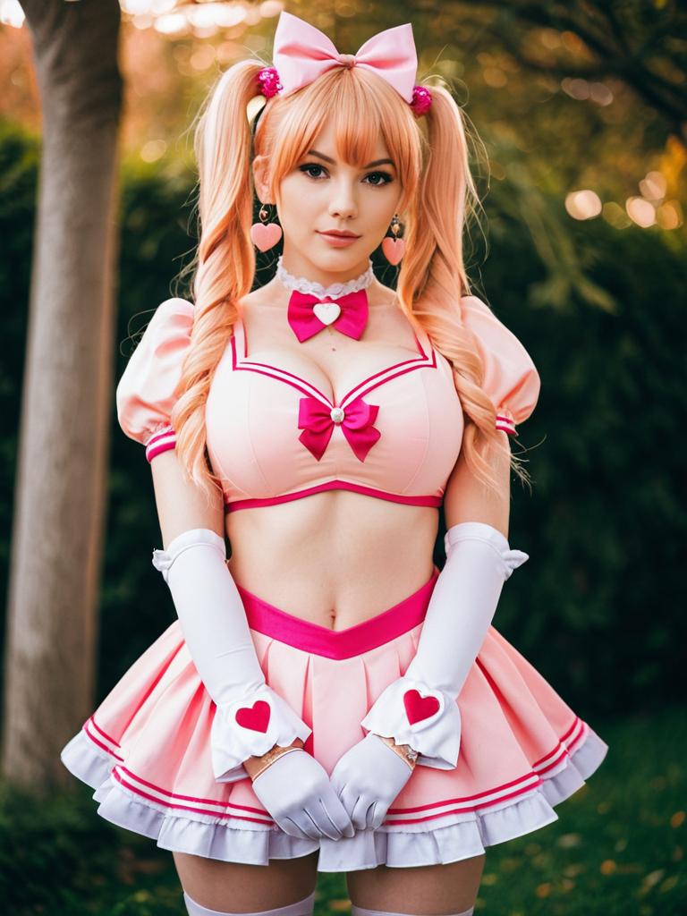Magical Girl Pink Peach Cosplay Costume with Heart Accessories