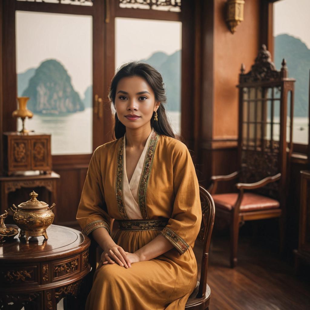 Woman in Traditional Outfit in Vintage Room