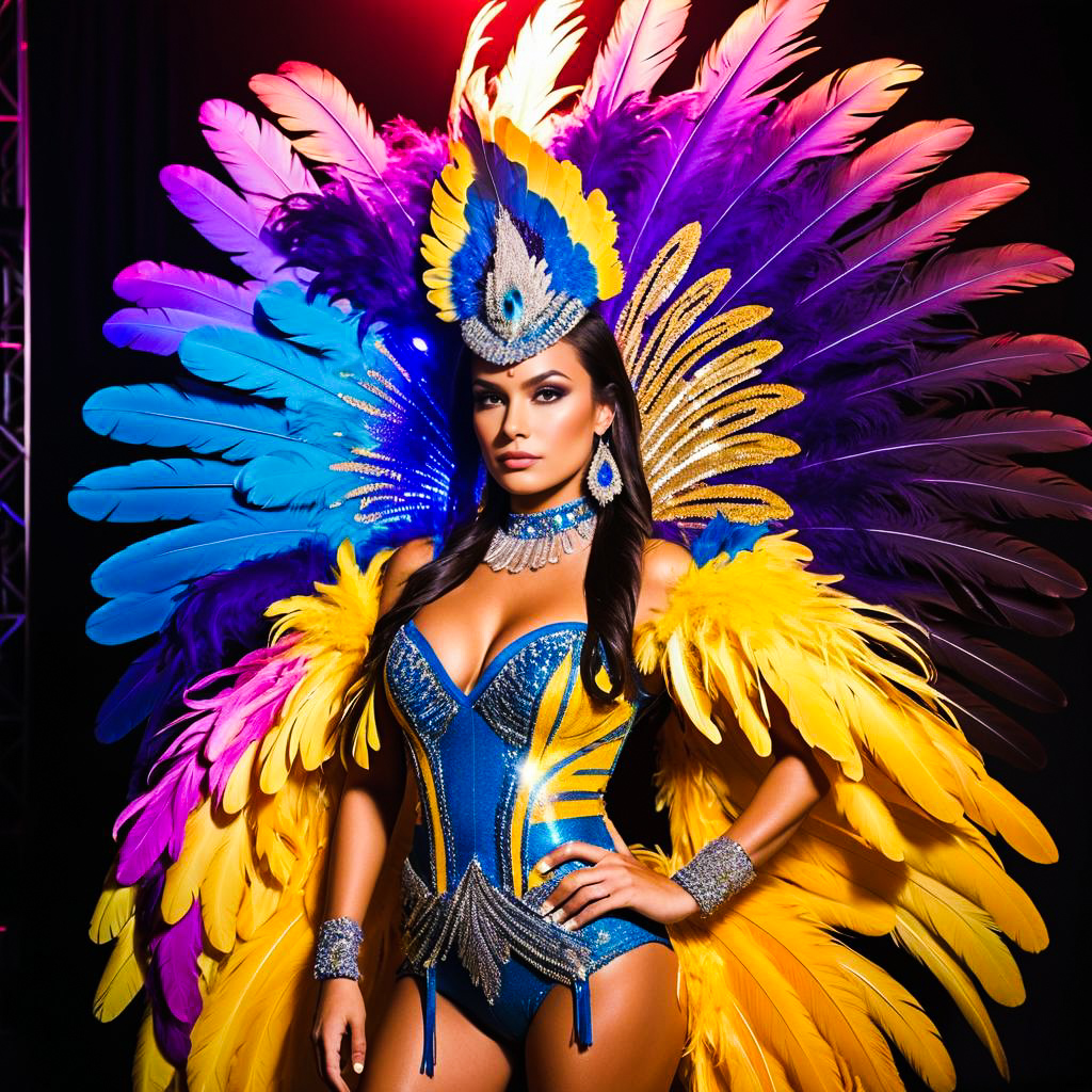 Vibrant Woman in Feathered Costume