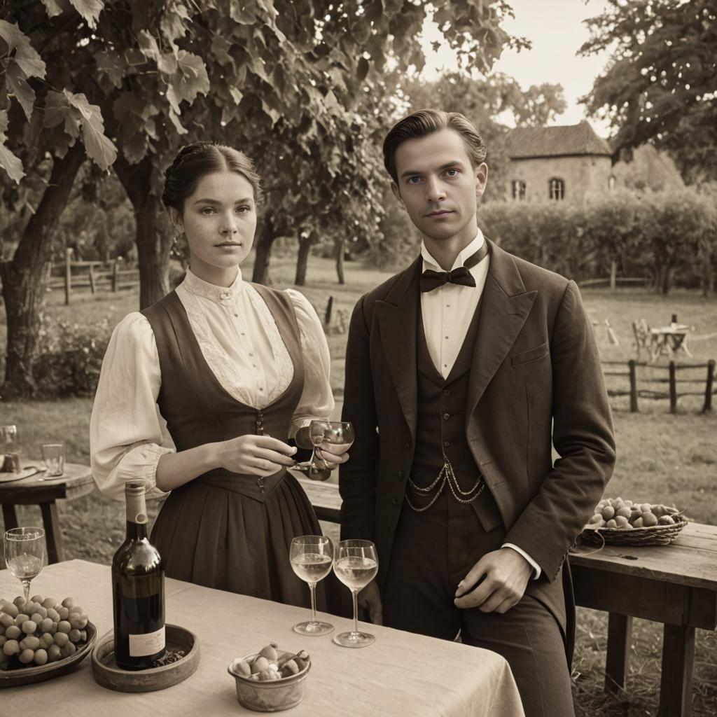 Vintage Couple Portrait in Vineyard