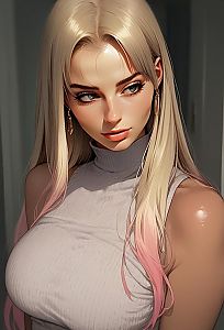 Stylized Portrait of Young Woman with Blonde-Pink Hair