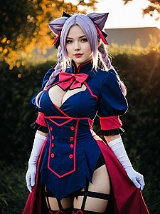 Realistic Vinsmoke Reiju Cosplay Woman in Navy and Red Anime Costume
