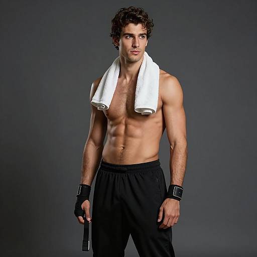 Fit Young Man with Towel and Wrist Wraps After Workout