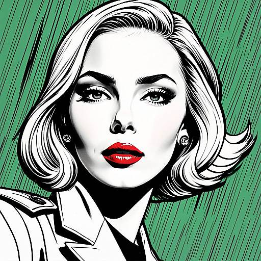 Pop Art Portrait of Woman with Blonde Hair and Red Lips